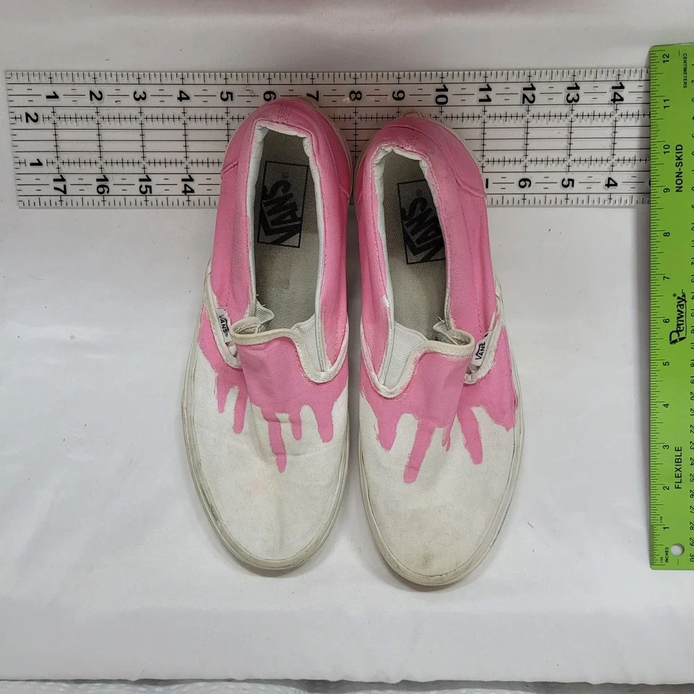 Vans Classic Slip On Custom Pink Drip White Canvas Skate Shoes Womens‎ 8.5 Men 7